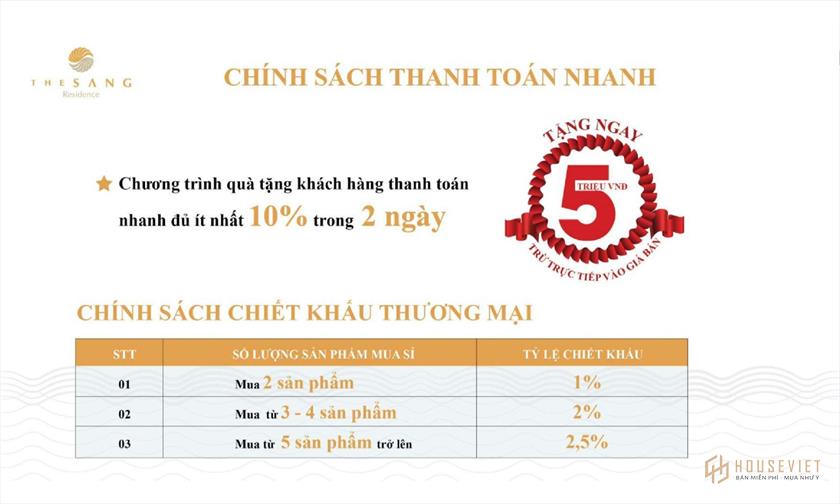 Phương thức thanh toán và chính sách bán hàng dự án The Sang Residence