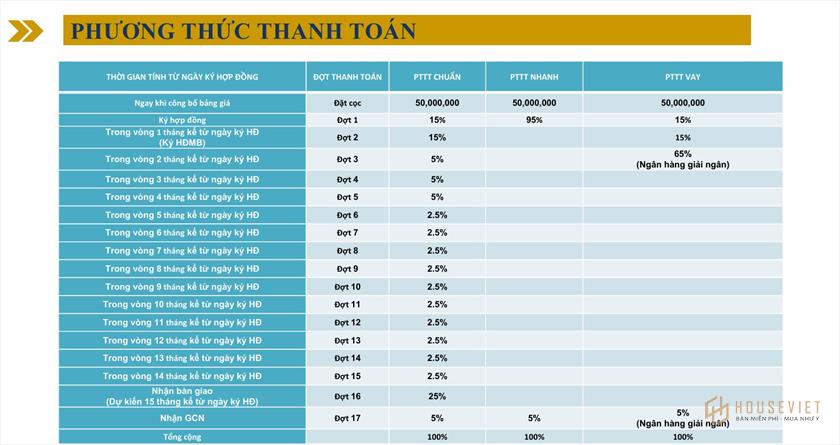 Phương thức thanh toán và chính sách bán hàng dự án The Larita