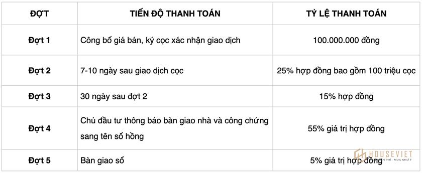 Phương thức thanh toán và chính sách bán hàng dự án Thăng Long Luxury