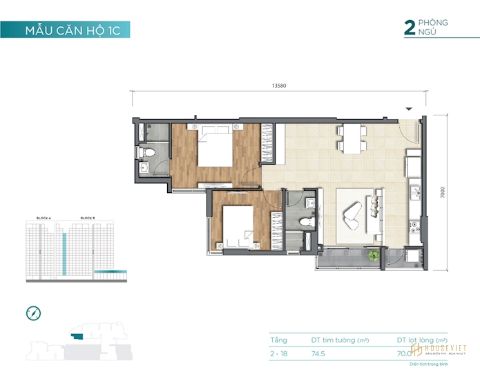 Căn hộ D'Lusso - Thiết kế mẫu căn hộ 1C