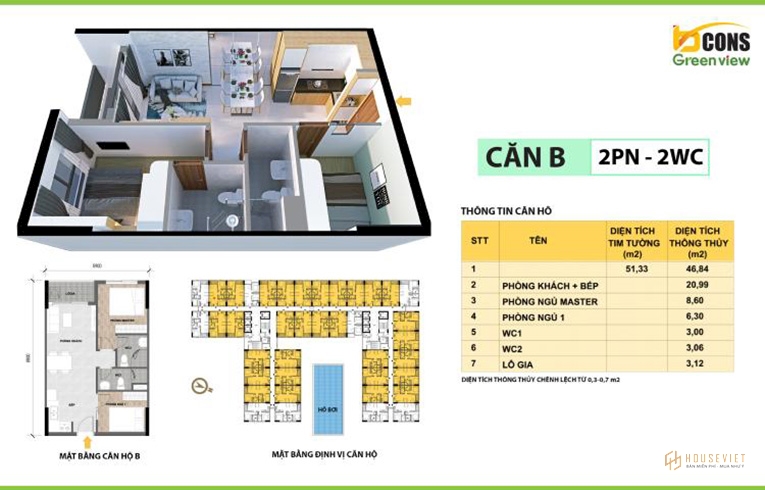 Mặt bằng căn hộ tại Bcons Green View Đông Hòa Dĩ An