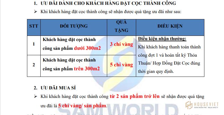 Chính sách bán hàng dự án Sam World Lộc Quảng