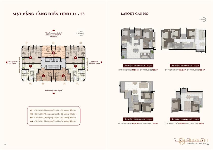Layout chi tiết căn hộ 3 phòng ngủ 155m2 dự án Kiều By Kita