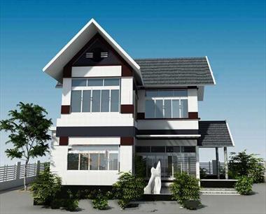 Bản vẽ hồ sơ mẫu nhà 2 tầng hình chữ L diện tích 100m2