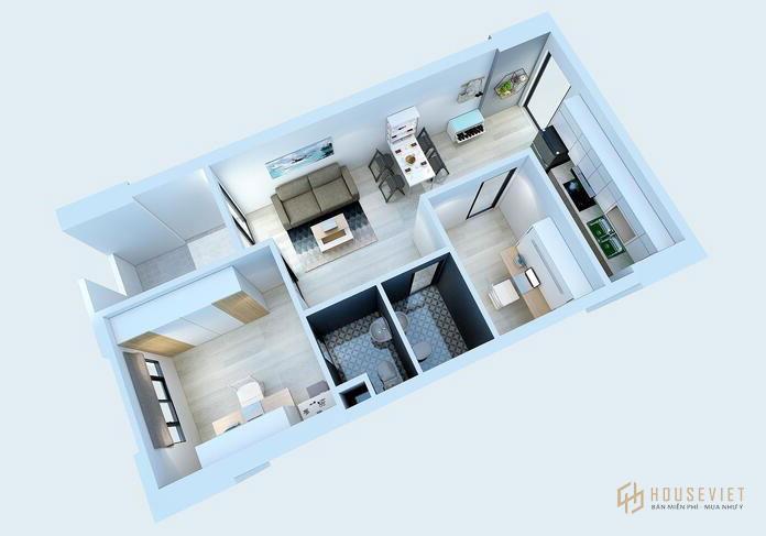 Bản vẽ thiết kế căn hộ 40m2 2 phòng ngủ chi tiết các phòng vô cùng hợp lý