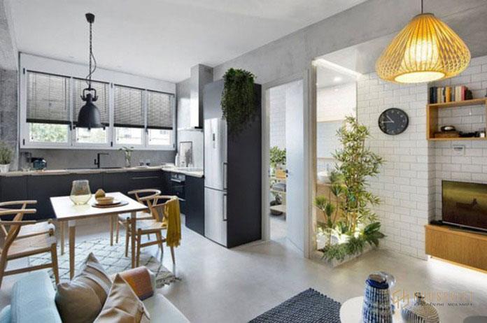 Thiết kế căn hộ 46m2 2 phòng ngủ với lối kiến trúc đẹp mắt