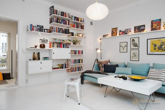 Mẫu thiết kế căn hộ 50m2 2 phòng ngủ với phòng khách ấn tượng