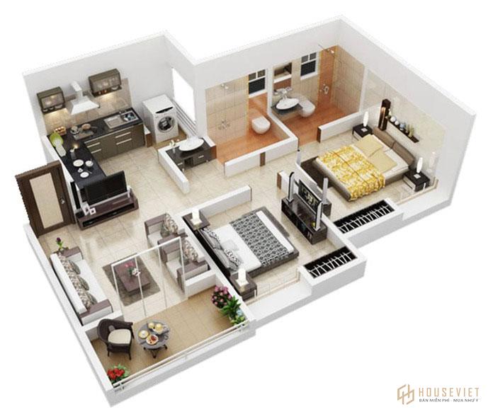 Bản vẽ mẫu thiết kế căn hộ 80m2 2 phòng ngủ lý tưởng dành cho các gia đình