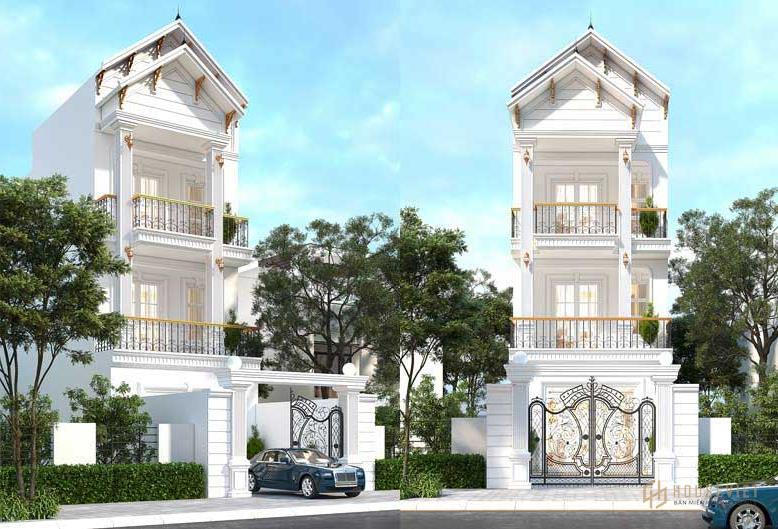 Thiết kế giật cấp độc đáo của mẫu nhà phố tân cổ điển 3 tầng đẹp