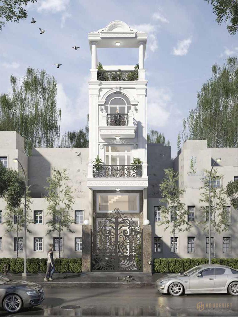 Mẫu nhà phố tân cổ điển 4 tầng sang trọng, nhã nhặn