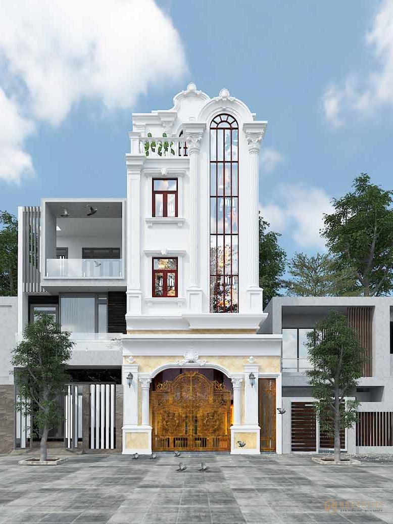 Nhà phố tân cổ điển 4 tầng sang trọng do Gia Bảo Group thiết kế