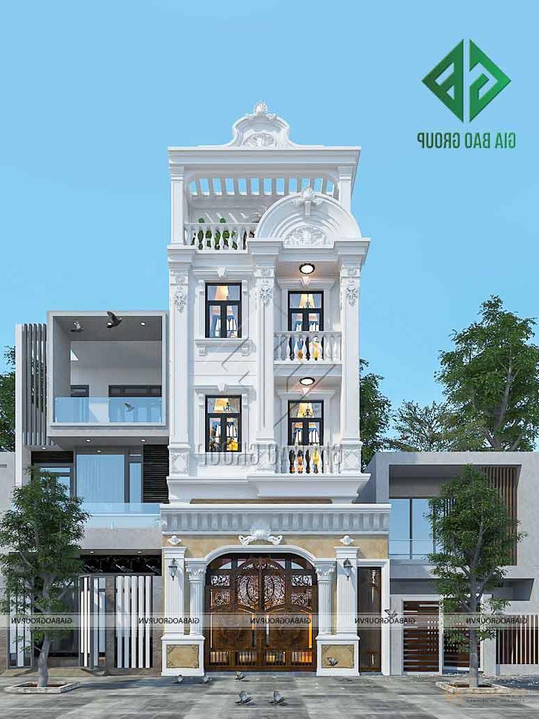 Nhà phố tân cổ điển với cổng nhà hoành tráng