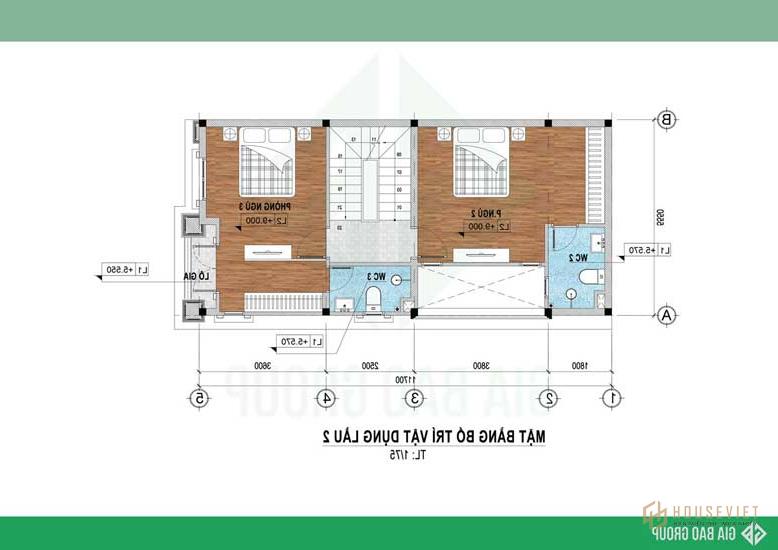 Bản vẽ mặt bằng tầng 2 của nhà phố tân cổ điển