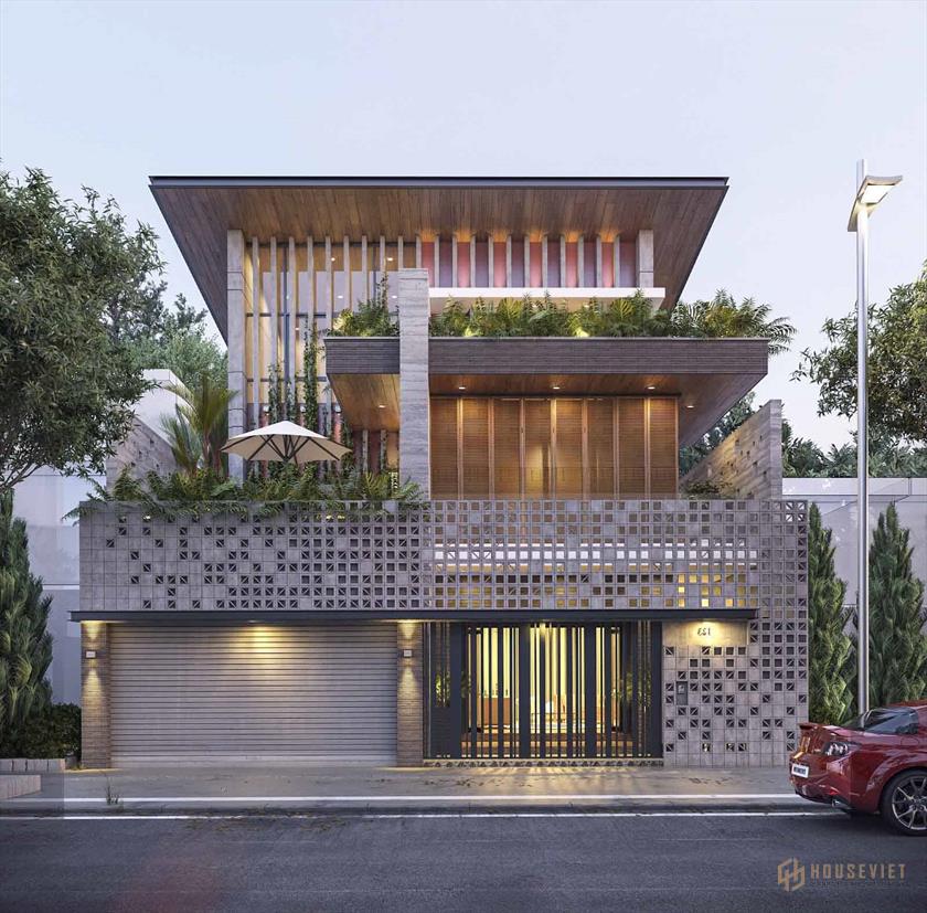 Thiết kế biệt thự mái thái 2 tầng siêu đẹp có gara tại TpVị Thanh
