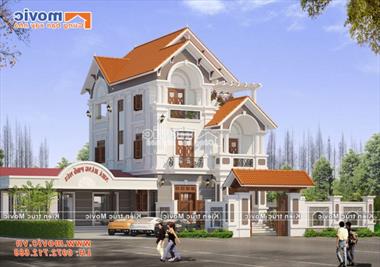 Mẫu nhà tân cổ điển 3 tầng mái thái đẹp mặt tiền 8m - MV1806