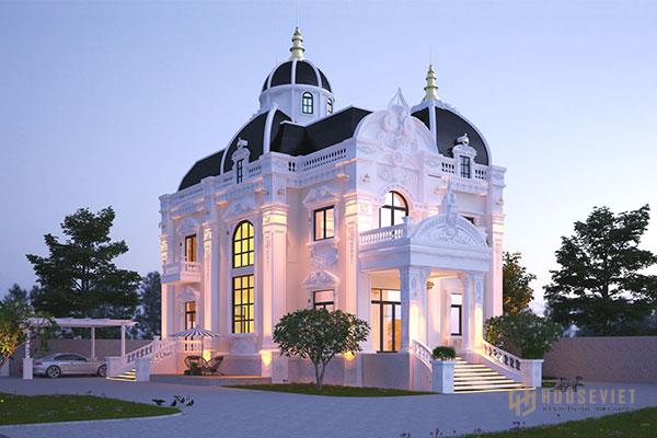 Thiết kế biệt thự 3 tầng cổ điển với mái vòm đặc trưng đi cùng màu sơn truyền thống