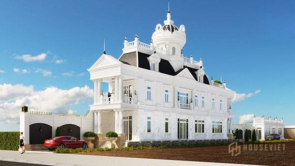 Sự kết hợp giữa màu sắc và kiểu mái tạo nên vẻ đẹp riêng cho mẫu thiết kế biệt thự cổ điển