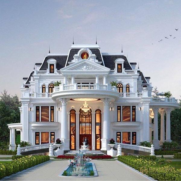 Thiết kế sân vườn của biệt thự hài hòa với bố cục tổng thể tạo nên sự cân đối về màu sắc