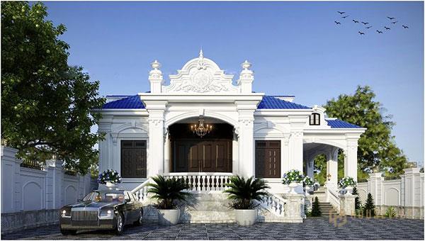 Mẫu biệt thự 1 tầng cổ điển sử dụng kết hợp các kiểu mái thái nhưng tạo nên sự kết hợp hài hòa.