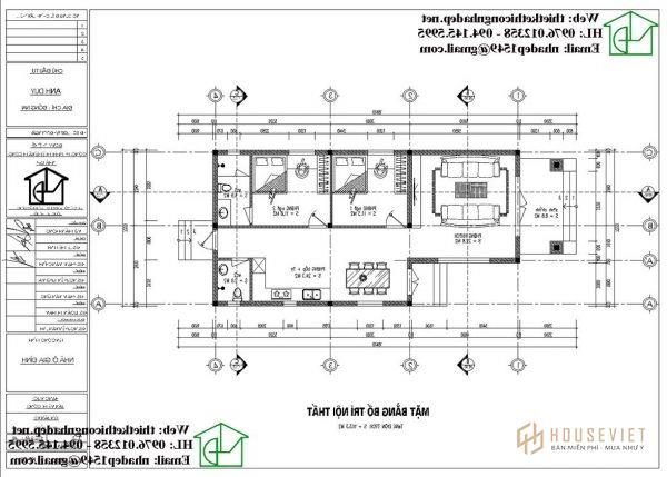 Mặt bằng bố trí nội thất nhà cấp 4 2 phòng ngủ.