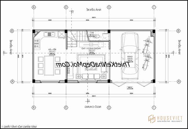 Bản vẽ xây nhà ngang 2 tầng 1 tum hình hộp 700 triệu