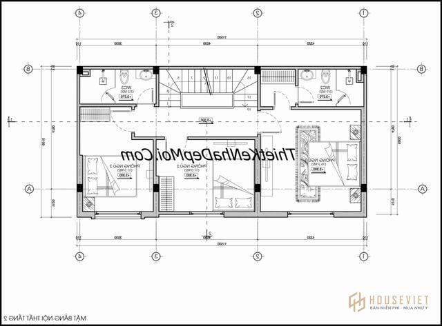 Bản vẽ tầng 2 nhà phố nằm ngang