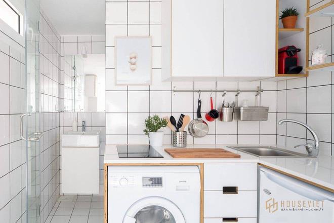 Góc bếp của mẫu thiết kế chung cư mini 15m2 nhỏ gọn giúp tiết kiệm diện tích
