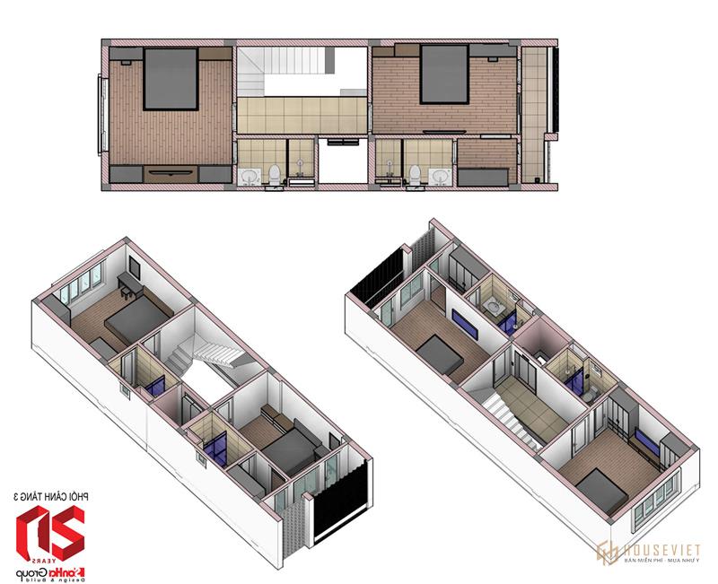 Mẫu nhà phố 3 tầng 1 tum hiện đại