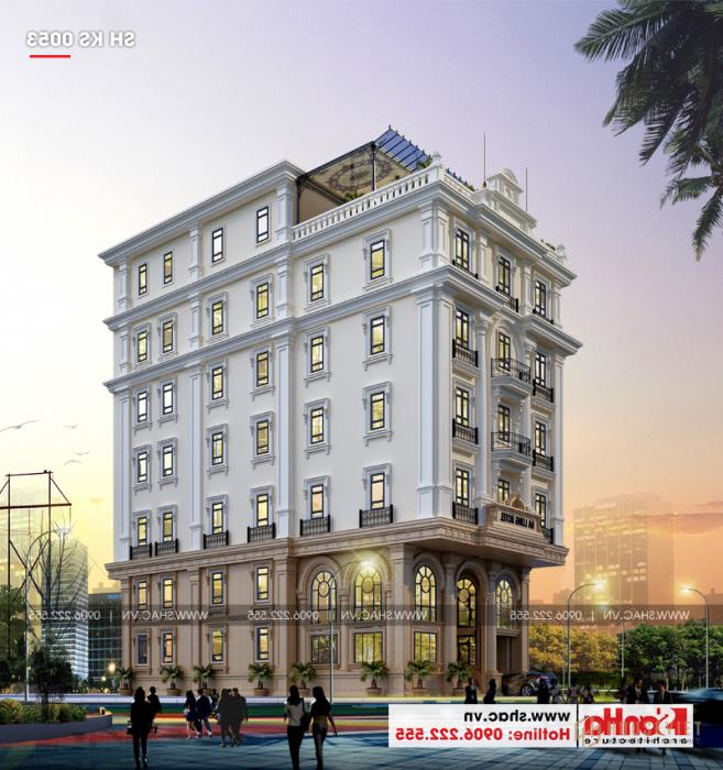 Mẫu thiết kế khách sạn tiêu chuẩn 3 sao phong cách tân cổ điển trang nhã tại Quảng Ninh - SH KS 0053 2 Phương án thiết kế kiến trúc khách sạn tân cổ điển sang trọng thu hút mọi ánh nhìn của khách du lịch và người dân địa phương