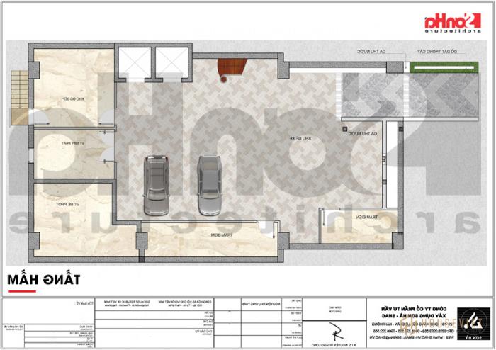 Mẫu thiết kế khách sạn tiêu chuẩn 3 sao phong cách tân cổ điển trang nhã tại Quảng Ninh - SH KS 0053 5 Bản vẽ bố trí mặt bằng tầng hầm khách sạn tân cổ điển 7 tầng tại Quảng Ninh