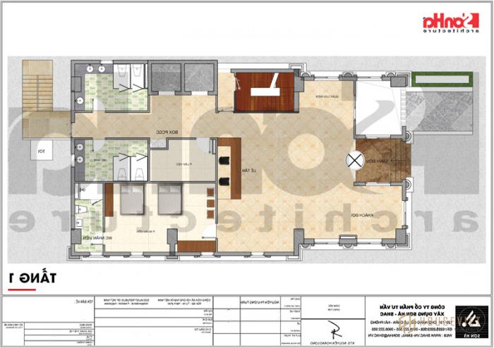 Mẫu thiết kế khách sạn tiêu chuẩn 3 sao phong cách tân cổ điển trang nhã tại Quảng Ninh - SH KS 0053 6 Bản vẽ bố trí mặt bằng công năng tầng 1 khách sạn tân cổ điển 7 tầng tại Quảng Ninh