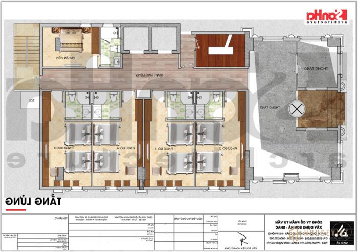 Mẫu thiết kế khách sạn tiêu chuẩn 3 sao phong cách tân cổ điển trang nhã tại Quảng Ninh - SH KS 0053 7 Bản vẽ mặt bằng công năng tầng lửng khách sạn tân cổ điển 7 tầng tại Quảng Ninh