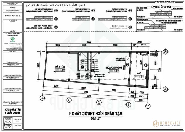 Mặt bằng tầng 1 của thiết kế xây dựng nhà phố hiện đại 