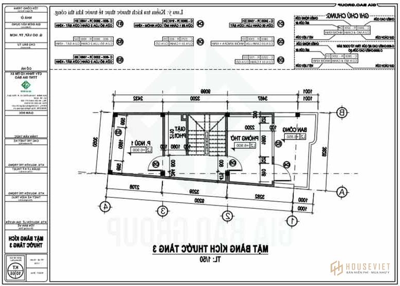 Mặt bằng tầng 3 của thiết kế xây dựng nhà phố hiện đại