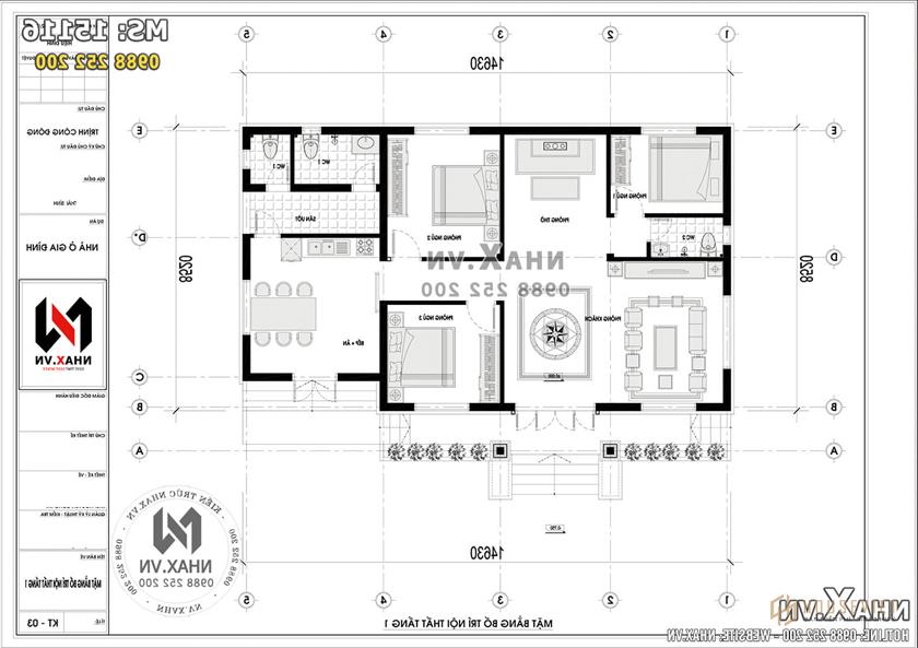 Ảnh: Cách bố trí nội thất biệt thự 1 tầng rộng 120m2