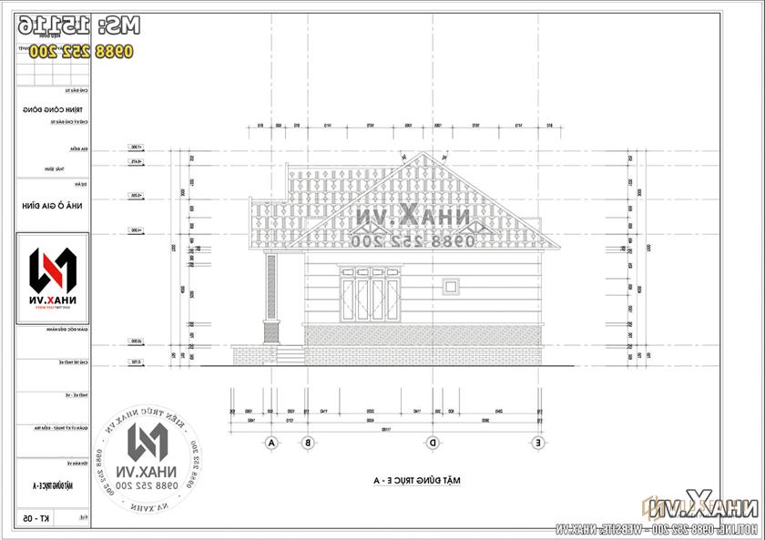 Ảnh: Mặt tiền trục EA của mẫu nhà cấp 4 mái thái 3 phòng ngủ