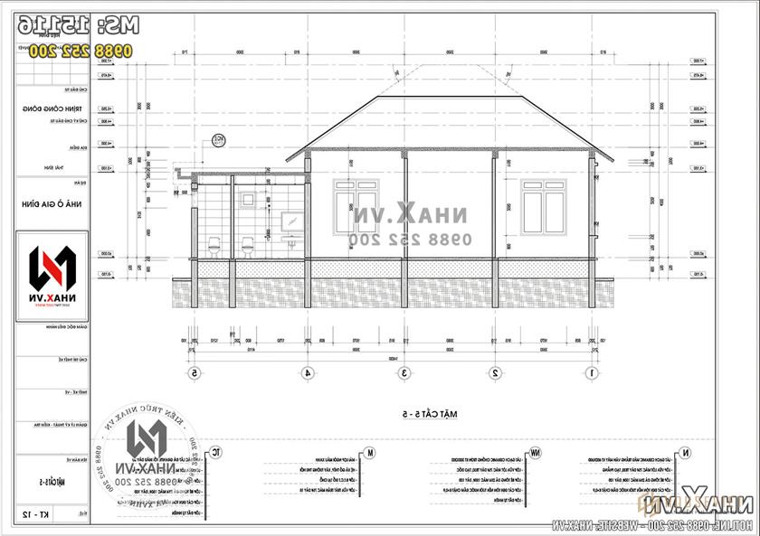 Ảnh: Mặt cắt 5-5 của mẫu nhà cấp 4 mái thái