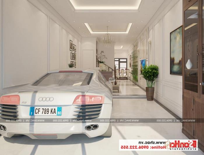 Mẫu thiết kế nhà 4 tầng cổ điển Pháp có gara ô tô diện tích 86m2 tại Hà Nội 