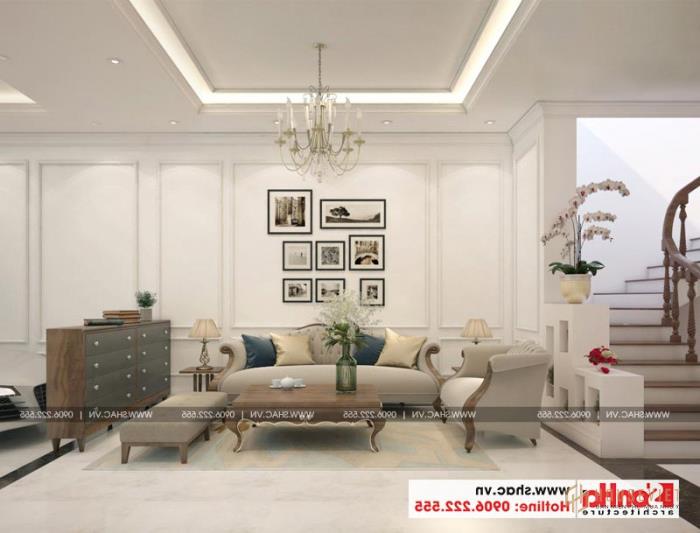 Thiết kế phòng khách kiểu pháp cổ điển cho nhà ống sang trọng 