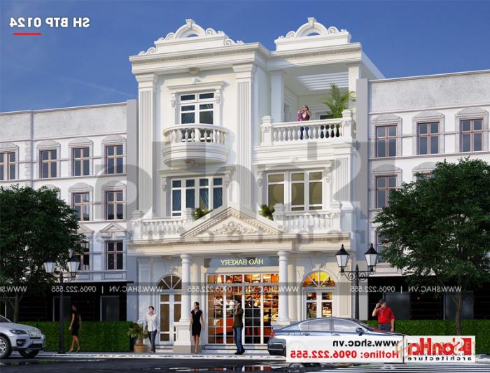 Biệt thự Pháp 3 tầng kết hợp kinh doanh diện tích 162m2 tại Quảng Ninh - SH BTP 0124 25 Mẫu thiết kế biệt thự kiểu pháp tại Quảng Ninh diện tích 162m2 kết hợp kinh doanh