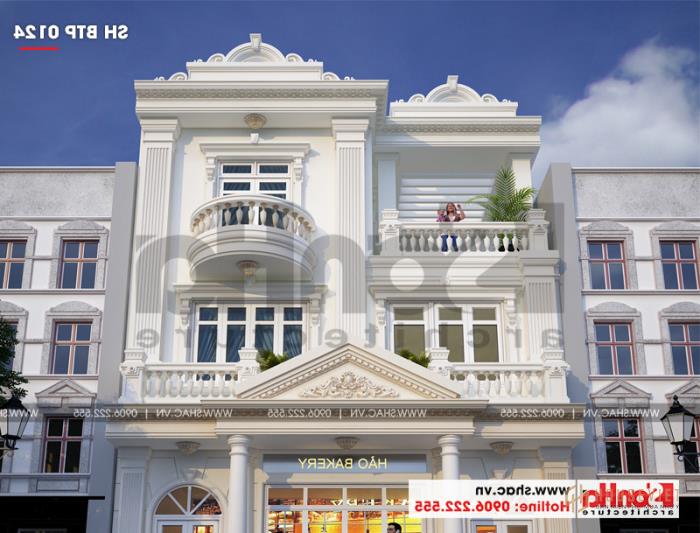 Biệt thự kiểu Pháp 3 tầng kết hợp kinh doanh diện tích 162m2 tại Quảng Ninh - SH BTP 0124 27 Cận cảnh những đường nét tinh tế của ngôi biệt thự 3 tầng kiểu Pháp đẹp với gam màu trắng