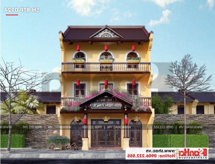 Biệt thự Pháp 3 tầng kết hợp kinh doanh diện tích 162m2 tại Quảng Ninh - SH BTP 0124 28 Thiết kế biệt thự Pháp cổ ấn tượng với gam màu truyền thống bắt mắt