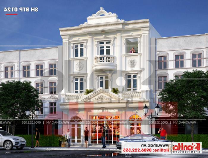 Biệt thự kiểu Pháp 3 tầng kết hợp kinh doanh diện tích 162m2 tại Quảng Ninh - SH BTP 0124 30 Mẫu thiết kế biệt thự pháp 3 tầng mặt tiền 9m rộng rãi kết hợp kinh doanh