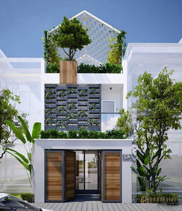 Mẫu thiết kế nhà 2 tầng 60m2 màu trắng tinh tế và đơn giản