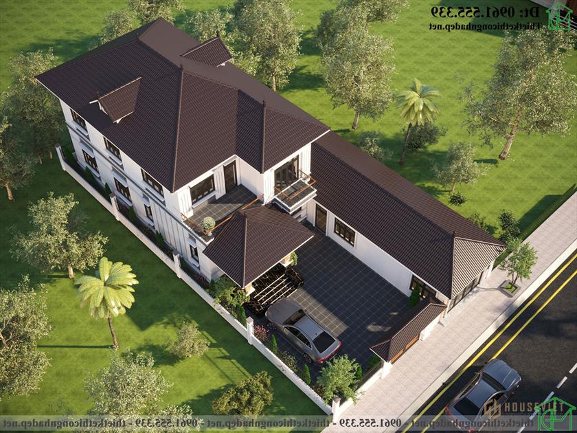 Phối cảnh tổng thể mẫu nhà 2 tầng mái thái 9x20m NDMN2T13 kiểu Nhật