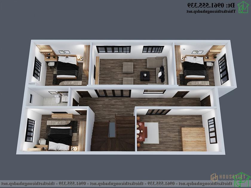 Mặt bằng nội thất tầng 1 mẫu nhà 2 tầng mái thái 9x20m NDMN2T13 kiểu Nhật