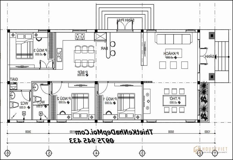 Mặt bằng nhà cấp 4 7x18m