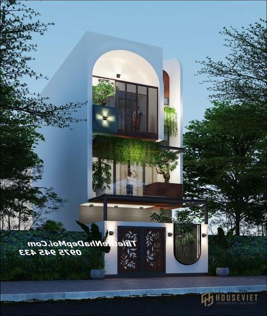 Mẫu nhà 1 trệt 1 lầu 1 sân thượng 4.5m