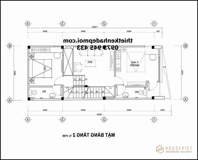 Mặt bằng nhà 1 lầu có sân thượng 5x12