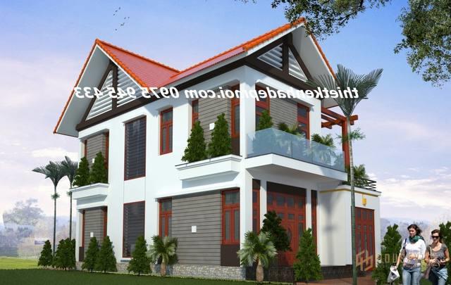 mẫu nhà 2 tầng 90m2 mái thái ở nông thôn 8x12